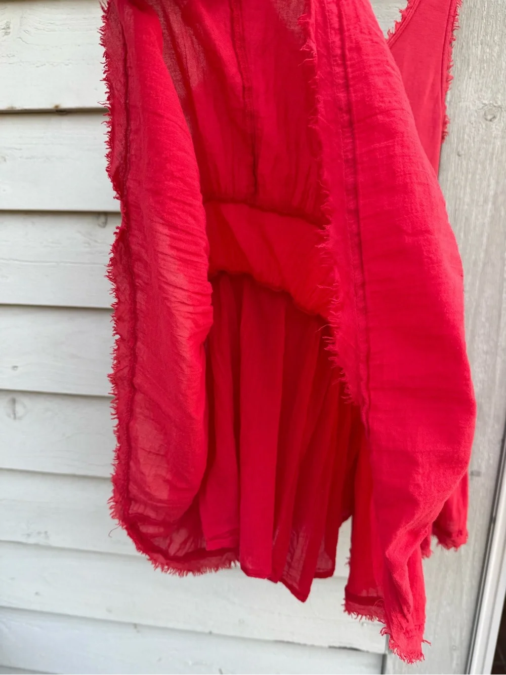 Free People Coral Red Frayed Tiered Dress